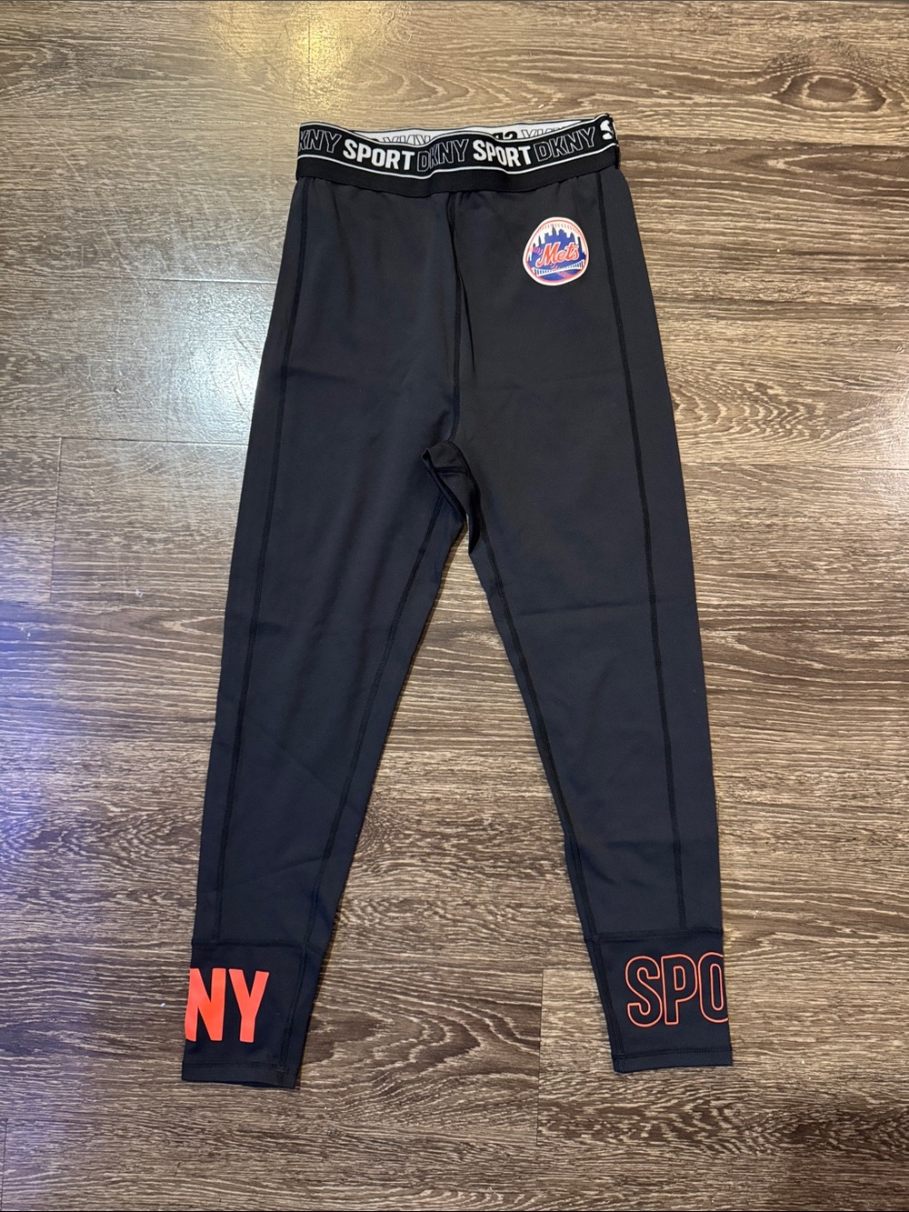 DKNY NY Mets Black Athletic Leggings with Orange Accent Logos